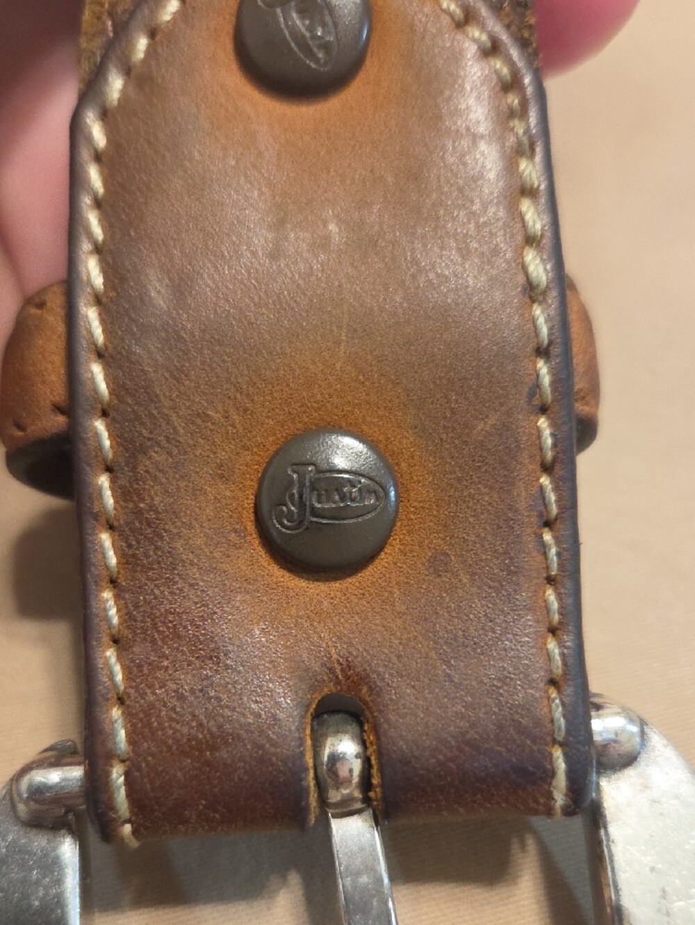 Brown Leather Men's Belt with Silver Western Buckle - Picture 6 of 6